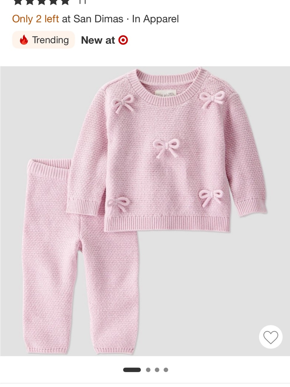 Carters  Knit Bow Sweater & Pants Set - Light Pink